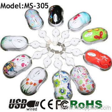 Retractable Mini Water Transfer Wired Mouse 